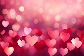 Soft pink and red bokeh background with hearts, romantic light effects, perfect for Valentine&rsquo;s Day banners - AI generated