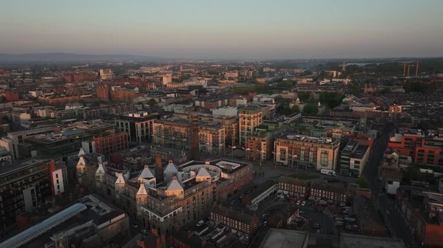 Breathtaking 4K Cinematic Drone footage capturing the magical golden hour sunrise over Smithfield Dublin, Ireland_45