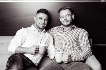 Relationships and love of friends. Attractive men.