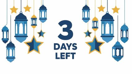 Countdown graphic with lanterns and stars indicating 3 days remaining until an event, likely a celebration or holiday.