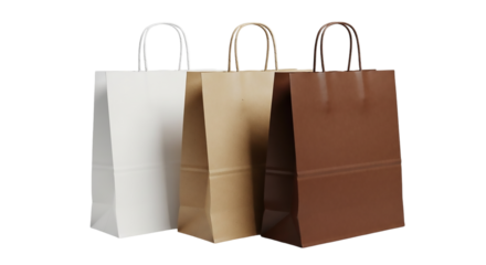 Three colorful shopping bags isolated on a transparent background