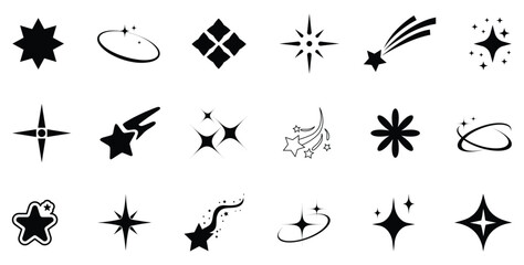 Fototapeta premium Sparkle star icons set. Shine icons. Stars sparkles vector. Star icon collection. Different star shapes. Black stars icon set. 