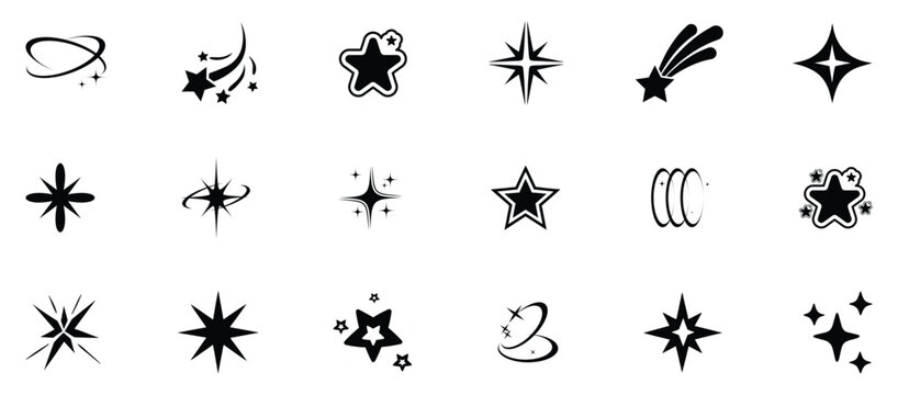 Shine star sparkle vector set. Sparkle star icons. Shine icon. Stars sparkle doodles vector. Twinkle stars collection. Shine star icons. Effect shine, glitter, twinkling and clean.