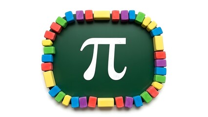 Pi symbol on green chalkboard with colorful border