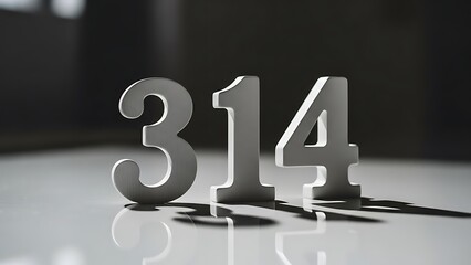 Silver 314 number sculpture on reflective surface with dramatic lighting
