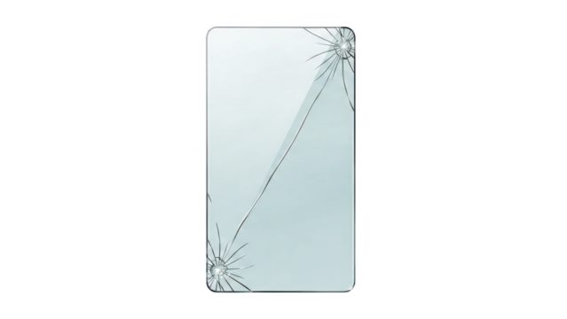 Damaged glass panel with radiating spiderweb cracks on a dark background - Powered by Adobe