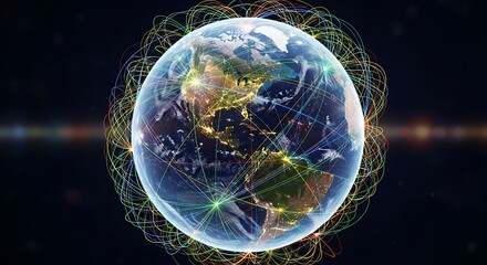 Earth with global network connections and glowing lights