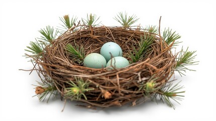 Obraz premium Delicate bird nest with three eggs