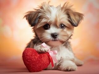Puppy holding heart