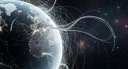 Earth with outgoing data streams and connections planet