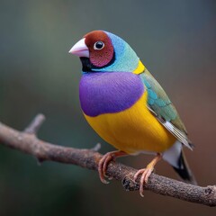 Colorful Gouldian Finch Perched on Branch with Vivid Plumage