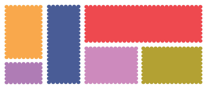  Set of Zigzag and colorful Shapes. Rectangle shape frame with zigzag edge. set wavy edge frames. vector illustration.