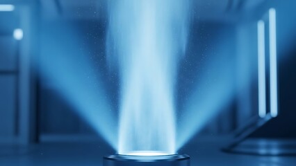 Blue light beam in modern room