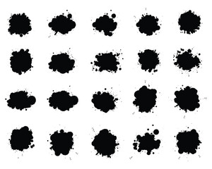 Black stains of ink set on white background	