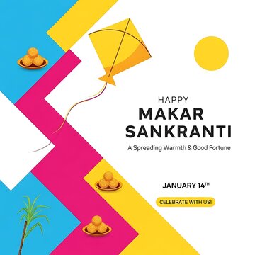 Happy makar sankranti celebration with kite and tilgul