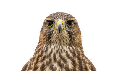 Fototapeta premium Close-up portrait of a broad-winged hawk with intense direct stare isolated PNG with Transparent Background