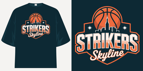 strikers skyline basketball team vintage athletic sports logo apparel graphic design t shirt design vector illustration artwork
