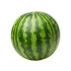 Whole Ripe Watermelon with Green Striped Rind Isolated on Transparent Background