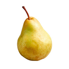 Ripe Yellow Pear with Stem Front View Isolated on Transparent Background