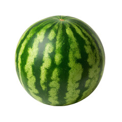 Whole Ripe Watermelon with Green Striped Rind Isolated on Transparent Background