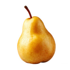 Ripe Yellow Pear with Stem Front View Isolated on Transparent Background