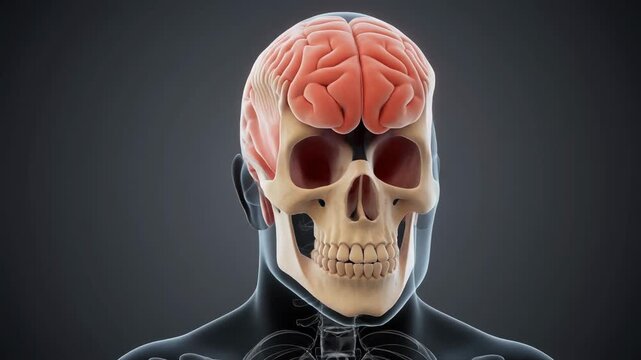 3D Rendering of Human Skull and Brain with Ethmoid Bone Detail