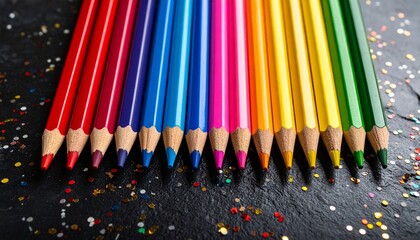color pencils on black background