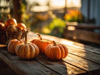 Autumn Harvest Pumpkins on a Rustic Table