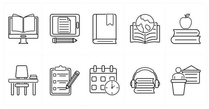 A set of 10 mix icons as e learning app, tablet learning, bookmark