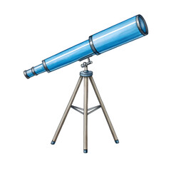 Blue watercolor telescope on tripod isolated on a transparent background