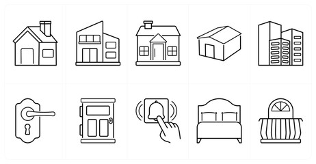 A set of 10 mix icons as house, villa, mansion