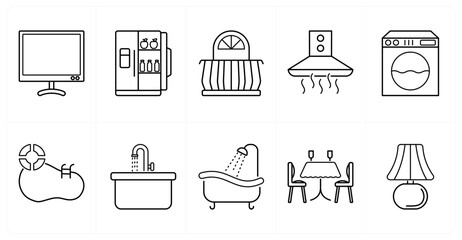 A set of 10 mix icons as television, referigerator, balcony