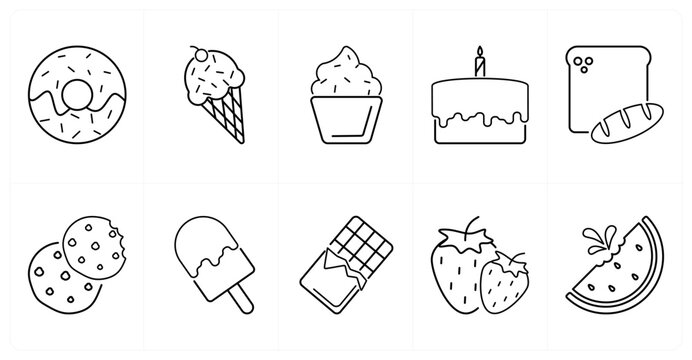 A set of 10 mix icons as donut, ice cream cone, cupcake