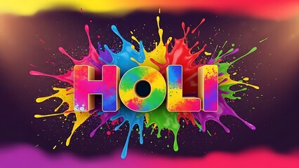 Vibrant holi celebration with colorful paint splatters on dark background