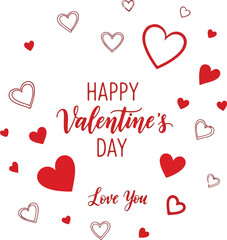 Happy Valentine's Day Greeting Card with Red Hearts and Calligraphy Lettering