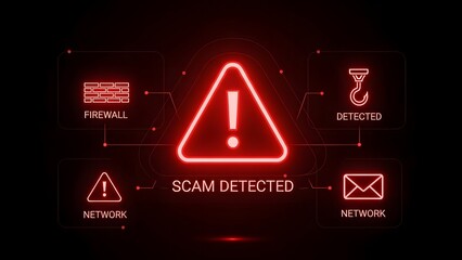 A glowing red warning sign indicates a detected security threat showcasing digital network protection high quality