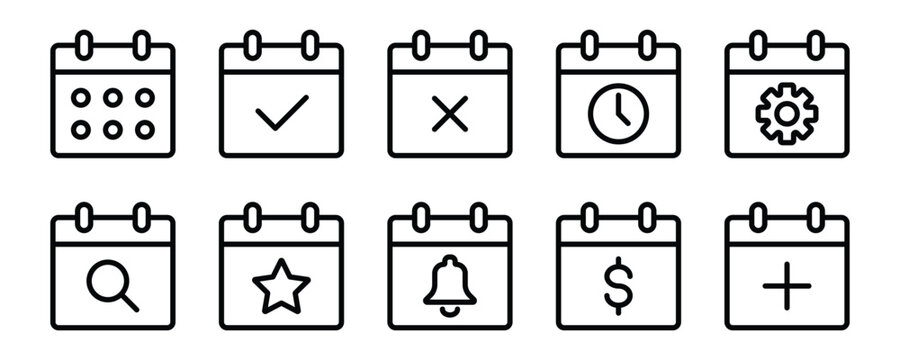Calendar icon set. Simple calendar symbol collection for app, ui, web. Transparent vector and PNG