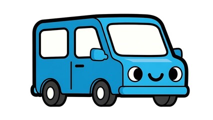 Blue Cartoon Van with Smiling Face.