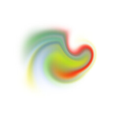 Vibrant abstract swirl with red, yellow, blue, and green colors on transparent background