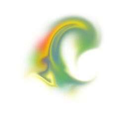 Abstract swirling cloud shape with vibrant yellow, red, green, and blue gradient on transparent background