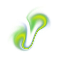 Abstract swirl shape in blue and green with yellow highlights, isolated on transparent background