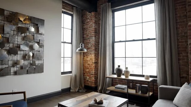 Modern interior with art and windows