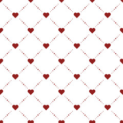 Pin netted with hearts seamless pattern. Red on white simple Valentine Day wallpaper