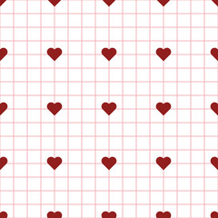 Hearts checkered seamless pattern. Red on white simple Valentine Day wallpaper