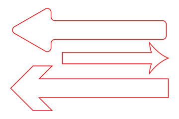 Fototapeta premium Long arrows. Red arrow pointing vector. Red left arrow icon. Straight long arrow pointing . Vector red long arrow icon. Thin long arrow vector icon. A solid long arrow pointing on white background.