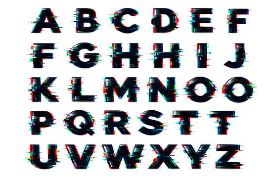 Digital Alphabet: A unique digital alphabet, showcasing an aesthetic distortion effect, perfect for design and typography projects. 
