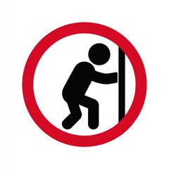 Red circle warns person leaning against wall
