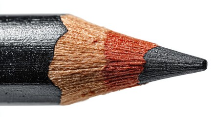 Close-up pencil tip, black wood, red lead