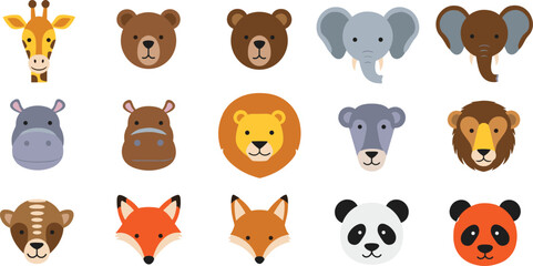 Fototapeta premium Colorful cartoon animal faces for kids education