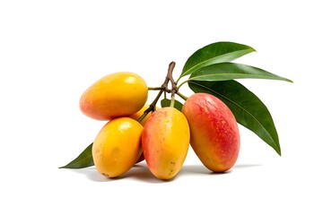 Cluster of ripe mangos with leaves